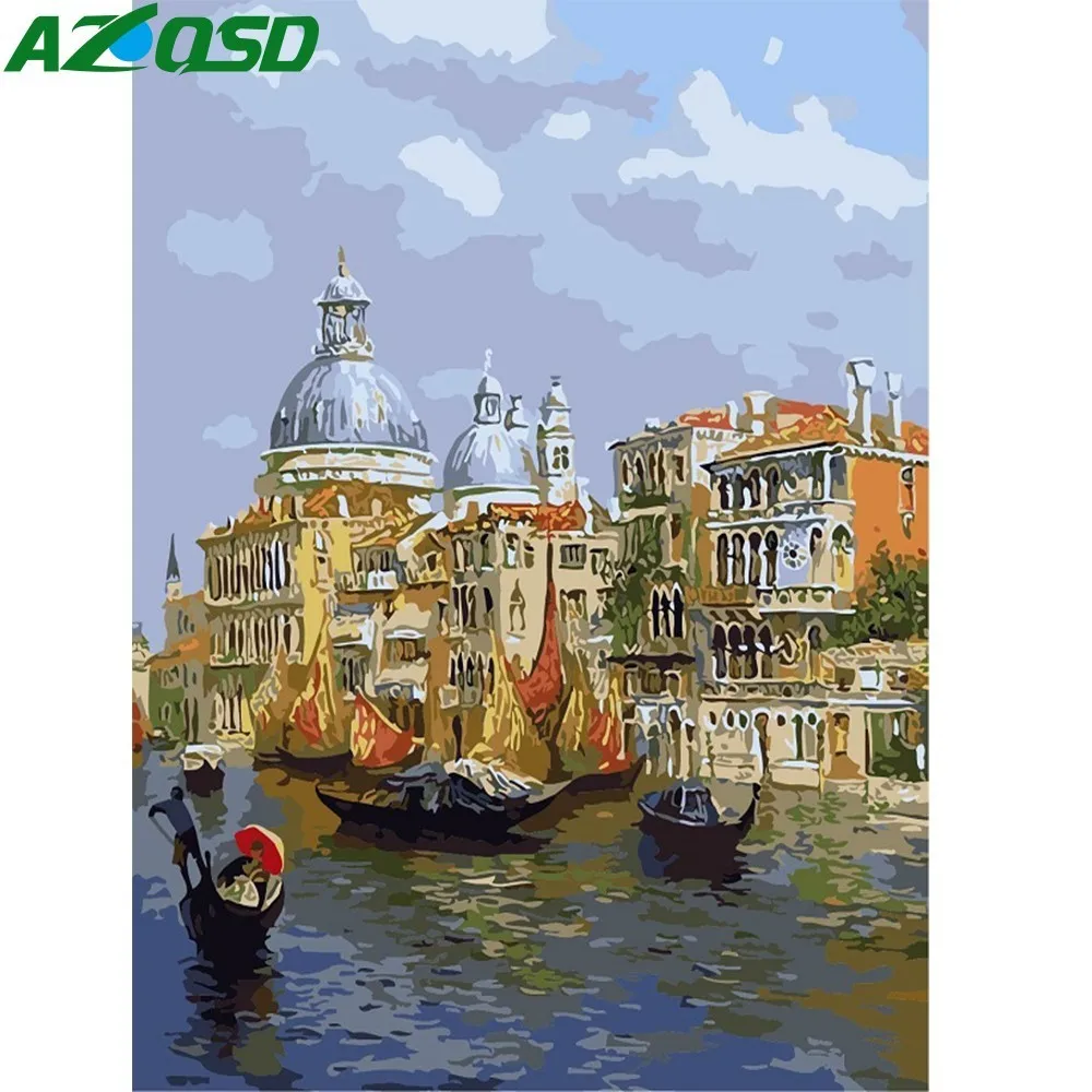 

AZQSD Water Venice Painting By Numbers DIY Paint Canvas Picture Hand Painted Oil Painting Sea City Scenery Home Decoration K335