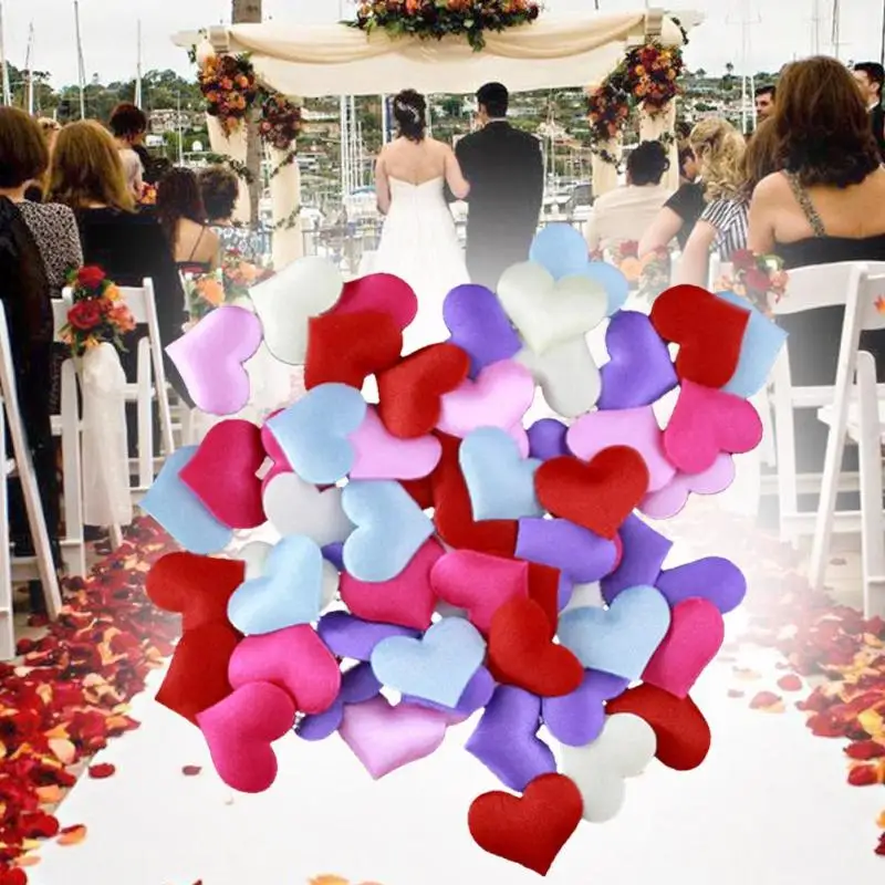 100pcs/Bag DIY Heart Petals Wedding Decorations Satin Heart Shaped Fabric Artificial Flower ...