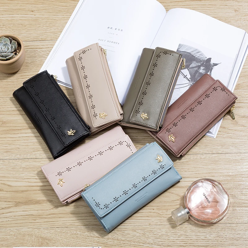 

Luxury Women's Wallets Solid Long Clutch Wallet for Women Pu Leather Credit Card Holders Lady Zipper Coin Pocket Female