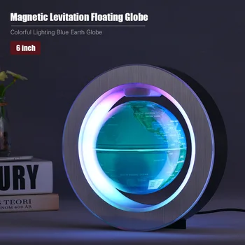 

6 Inch Magnetic Levitation Floating Globe Colorful Lighting Blue Earth Globe with LED Color Light Circular Base Desk Decoration