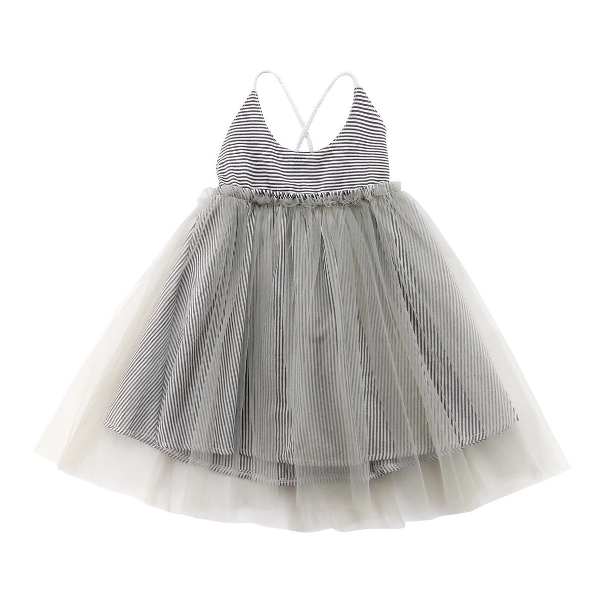 

2019 Canis Casual Kid Girl Toddler Baby Brace Princess Dress Stripe Pageant Wedding Party Cute Tutu Dress
