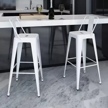 

VidaXL 2 Pcs Bar Stools Square White Dining Chairs Simple Style Home Decor Rest Chair Built-In Footrest High Stool Coffee Chair