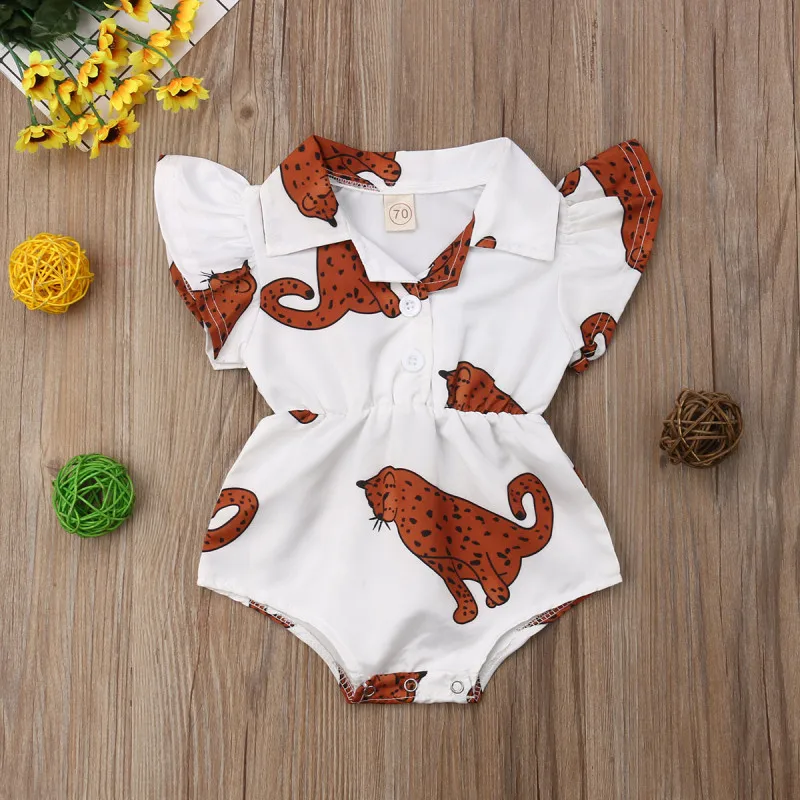 Cute Infant Baby Girl Ruffle Leopard Heart Print Romper Jumpsuit Outfits Sunsuit for Newborn Infant Children Clothes Kid Clothes