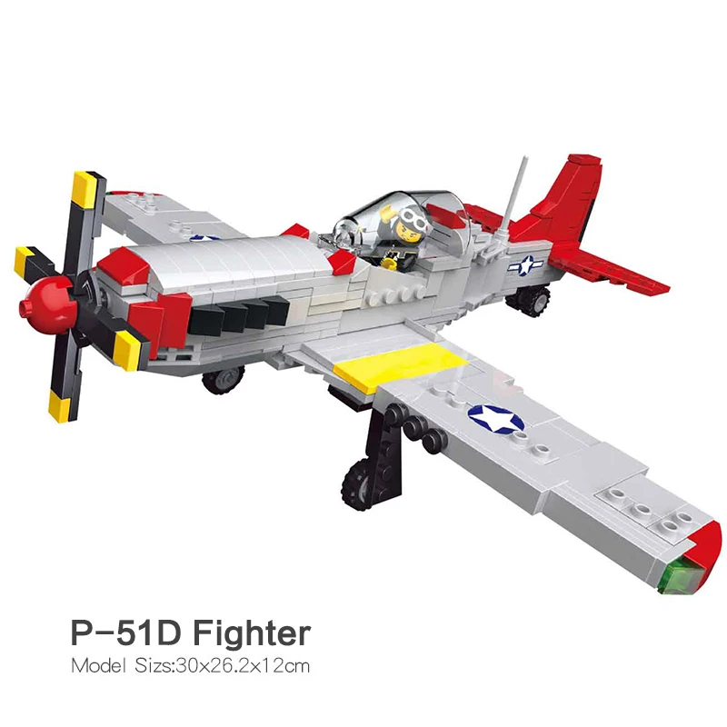 

P-51 Fighter model aircraft compatible legoinglys military ww2 series gun weapons building blocks toys children gift