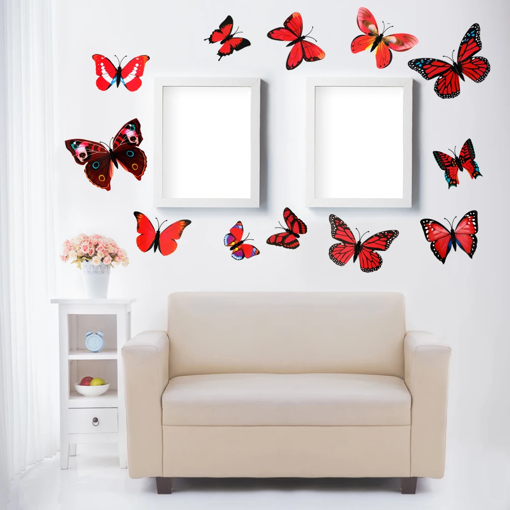 

12pcs/lot Butterflies Fridge Magnet 3D Wall Stickers Refrigerator Sticker Kids Rooms Wall Decoration Message Board Decal