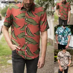 INCERUN лето печатных Для мужчин Повседневная рубашка с коротким рукавом унисекс нагрудные шеи модные пляжные Гавайские рубашки Для женщин