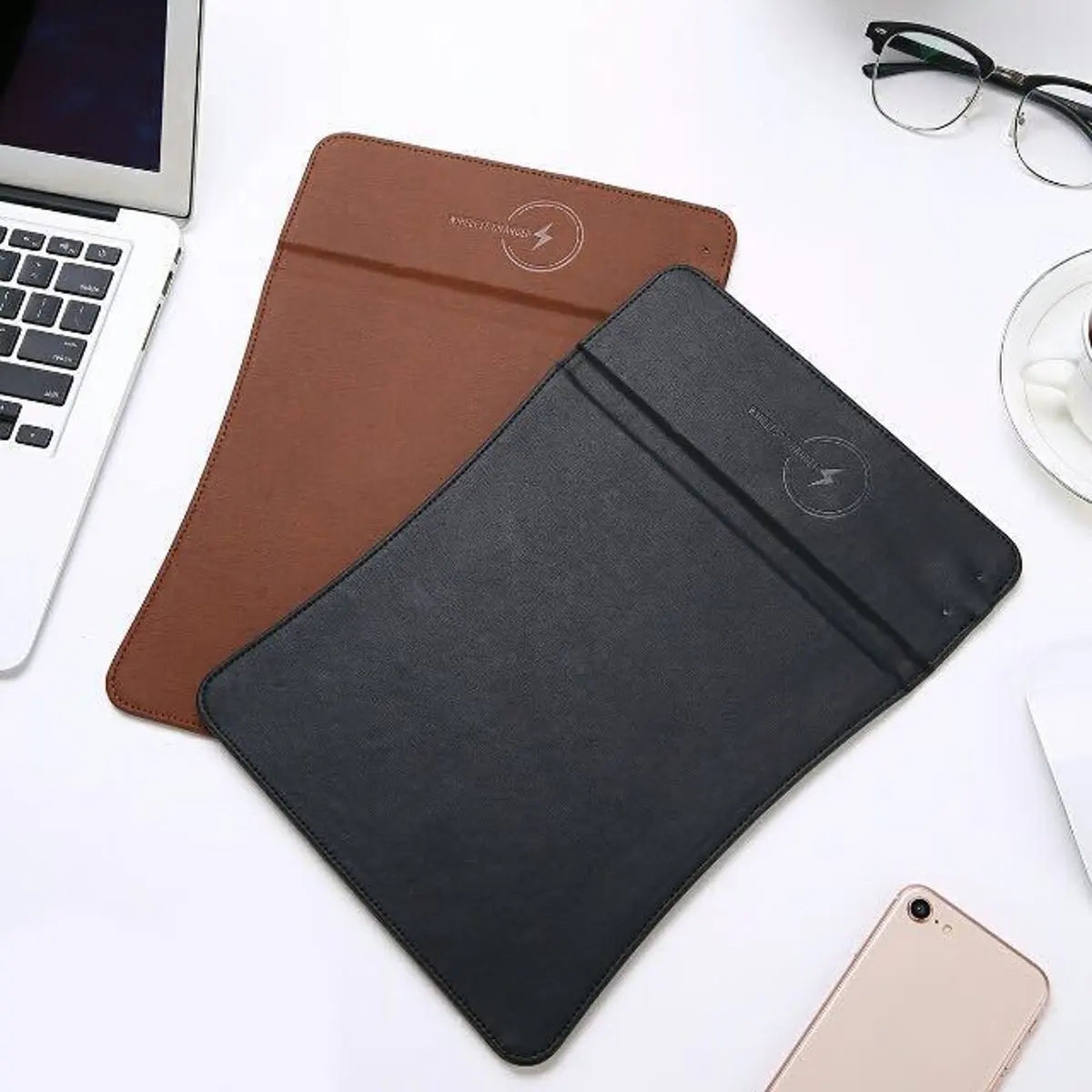 

Wireless Charger PU leather Material Wireless Fast Charging Mouse Pad Charging Mouse Pad Portable Universal PU Leather