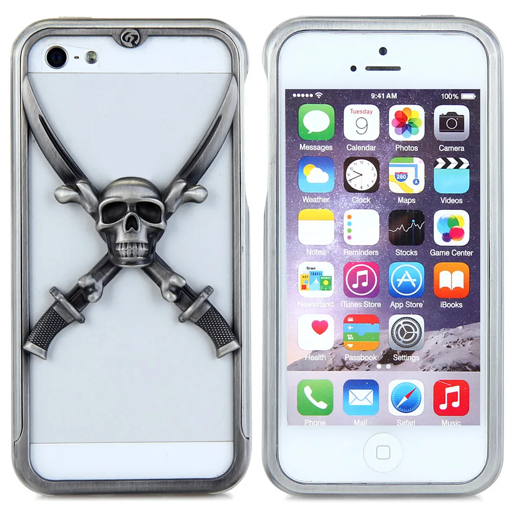 

Victory Series Skull Design 3D Metal Bumper Frame Case Cover with Screen Protector Film for iPhone 5S 5