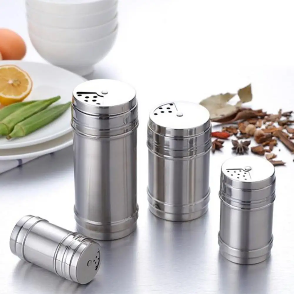 

1pc Non-magnetic Stainless Steel Rotating Spice Jars Box Kitchen Cooking Barbecue Pepper Salt Shaker Seasoning Tin Cans Bottle
