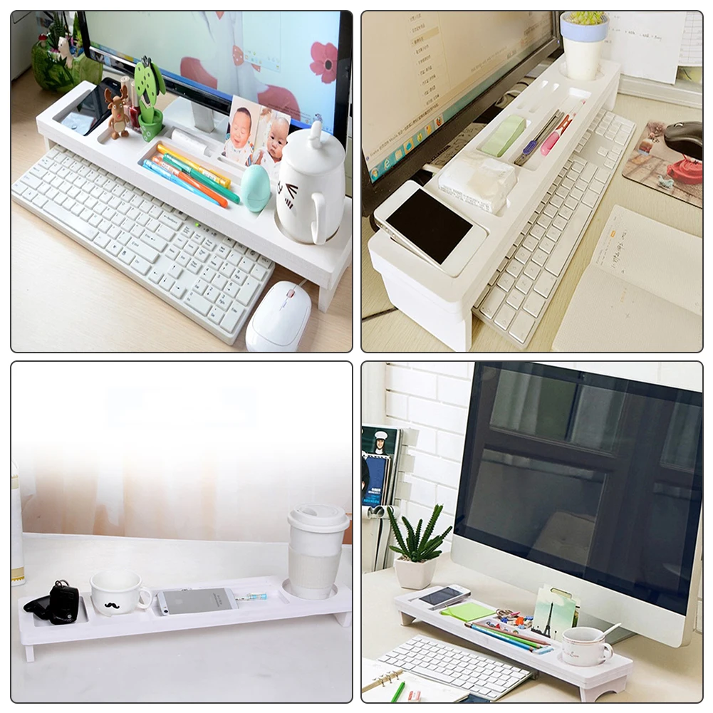 

SPRINGWT Creative Multi-function Computer Wooden Desk Storage Organiser Keyboard Commodity Shelf(54*12*4cm,white)