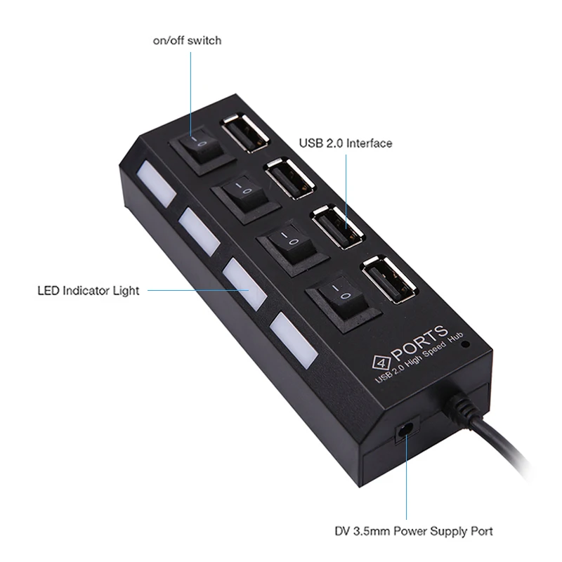 Разветвитель Kebidu с интерфейсом USB 4/7 2 0 Мбит/с|USB-хабы| |