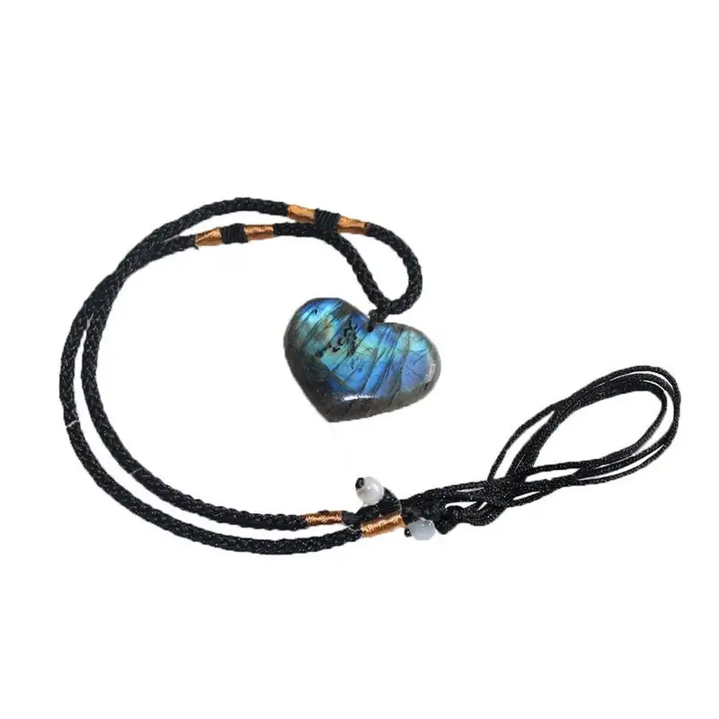 

1pcs 100% Natural Heart Pendant Labradorite Necklace Gem Moonstone Crafts Wrap Braid Radiation Protection Original Stone