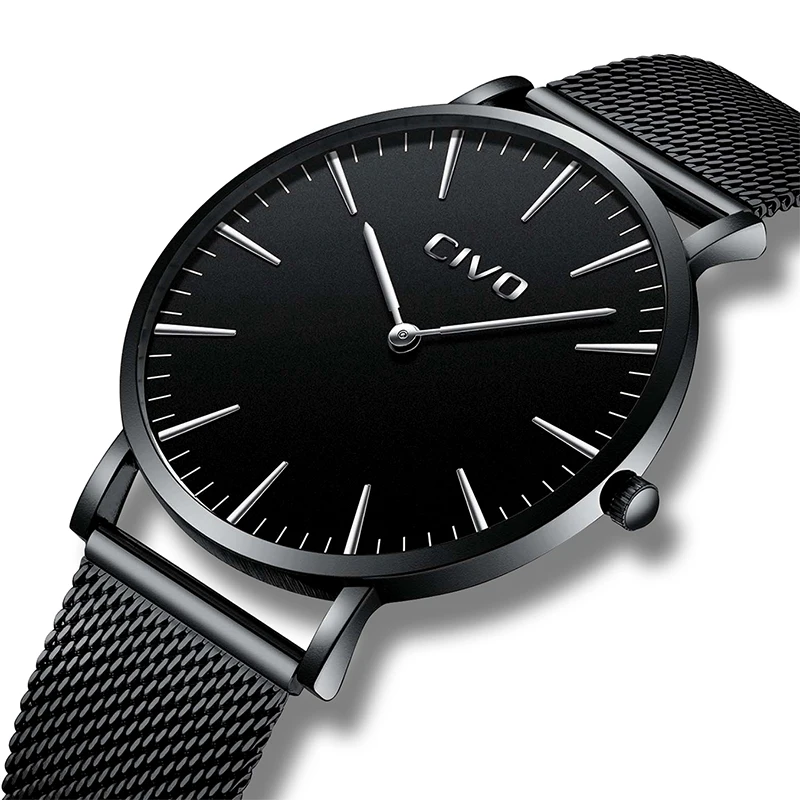 

CIVO Waterproof Stainess Steel Mesh Strap Wristswatch For Man Analogue Quartz Watch With Date Simple Ultra Thin 6 MM Clock