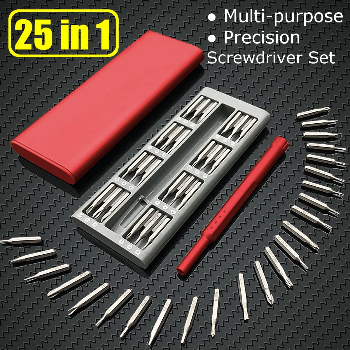 

Daily Use Red Mini Screwdriver Kit 25 Precision Magnetic Bits Box Screw Driver Smart Home Set Tools