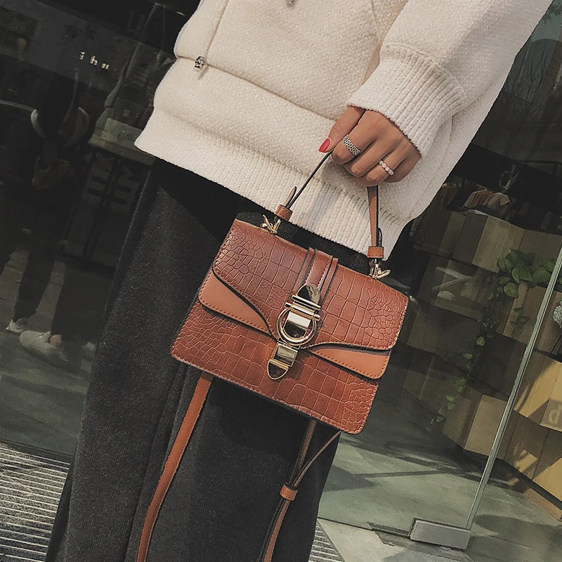 

2019 Vintage Designer Crocodile Female Tote Bag Quality PU Leather Women's Handbag Shoulder Messenger Luxury Handbags Women Bags