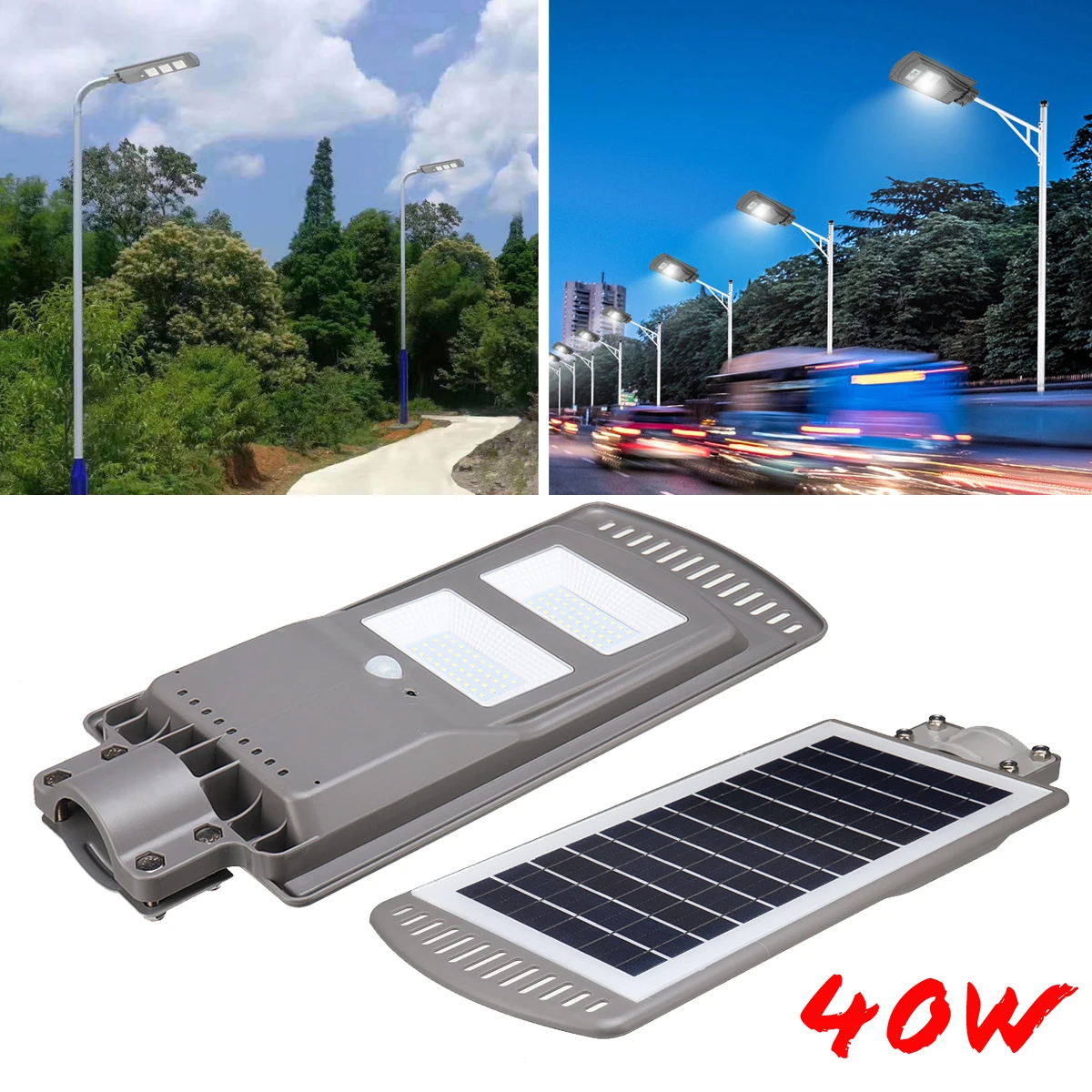 

Solar Powered Panel 40W LED Solar Street Light All-in-1 Time Switch Waterproof IP67 Wall Path Lighting Lamp for Outdoor Garden