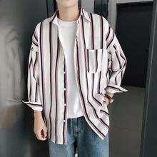 Весна тренд мужская одежда HK стиль для отдыха в полоску корейская мода повседневные платья джентльмен Классическая рубашка