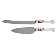 Мода-1 Набор серебристые, из смолы+ нержавеющая сталь Невеста и жених нож для свадебного торта Лопата: 1 нож для торта 20,4 см* 2,4 см ручка