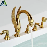 Golden Swan Bathtub Faucet Deck Mounted Bath Shower Set Brass Hand Shower Basin Mixer Tap Widespread Tub Sink Faucet 1