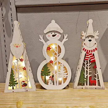 

2018 Wooden Snowman Elk Christmas Light Decoration For Home Xmas Christmas Ornaments LED Light Christmas Tree Decoration Navidad