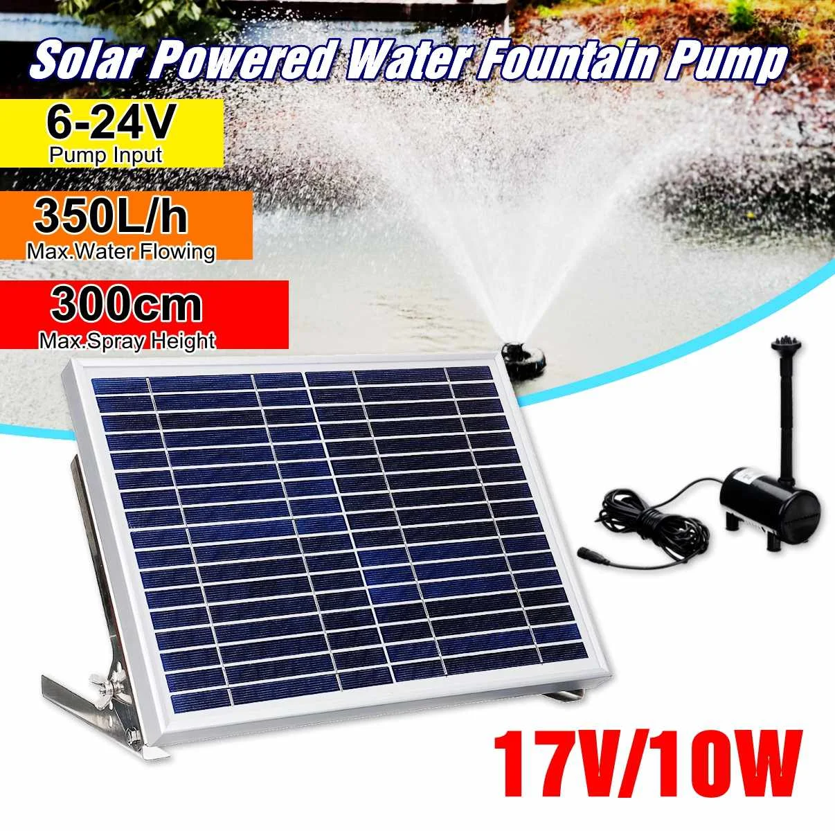 

Solar Panel Brushless Water Fountain Pump System 17V 10W Solar Panel Garden Irrigation Kit For Various Scope Gardening