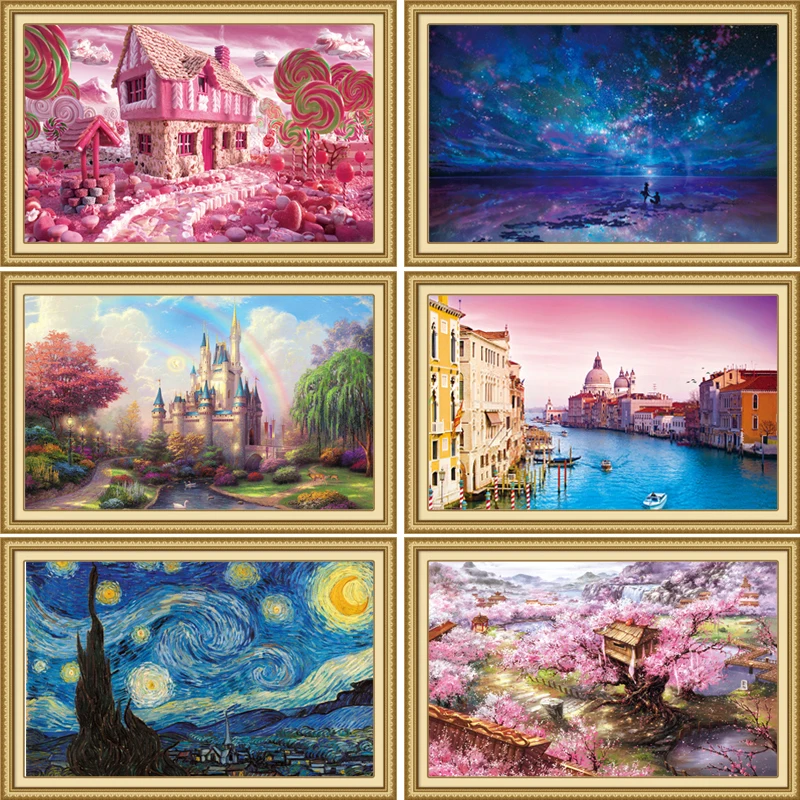 

6 Type 1000 Piece Landscape Painting Puzzles 6 Colorful 3D Wooden Paper Puzzles Toys New Year Gift for Kids