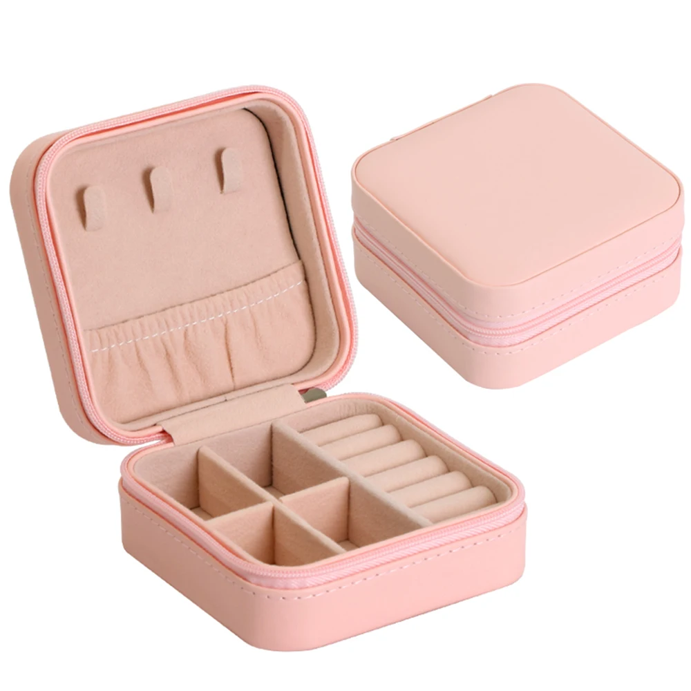 Mini Gifts Case for Women Girls Travel Velvet Jewelry Box with Mirror Pink Small Portable Organizer Boxes for Rings Earrings Necklaces Bracelets 