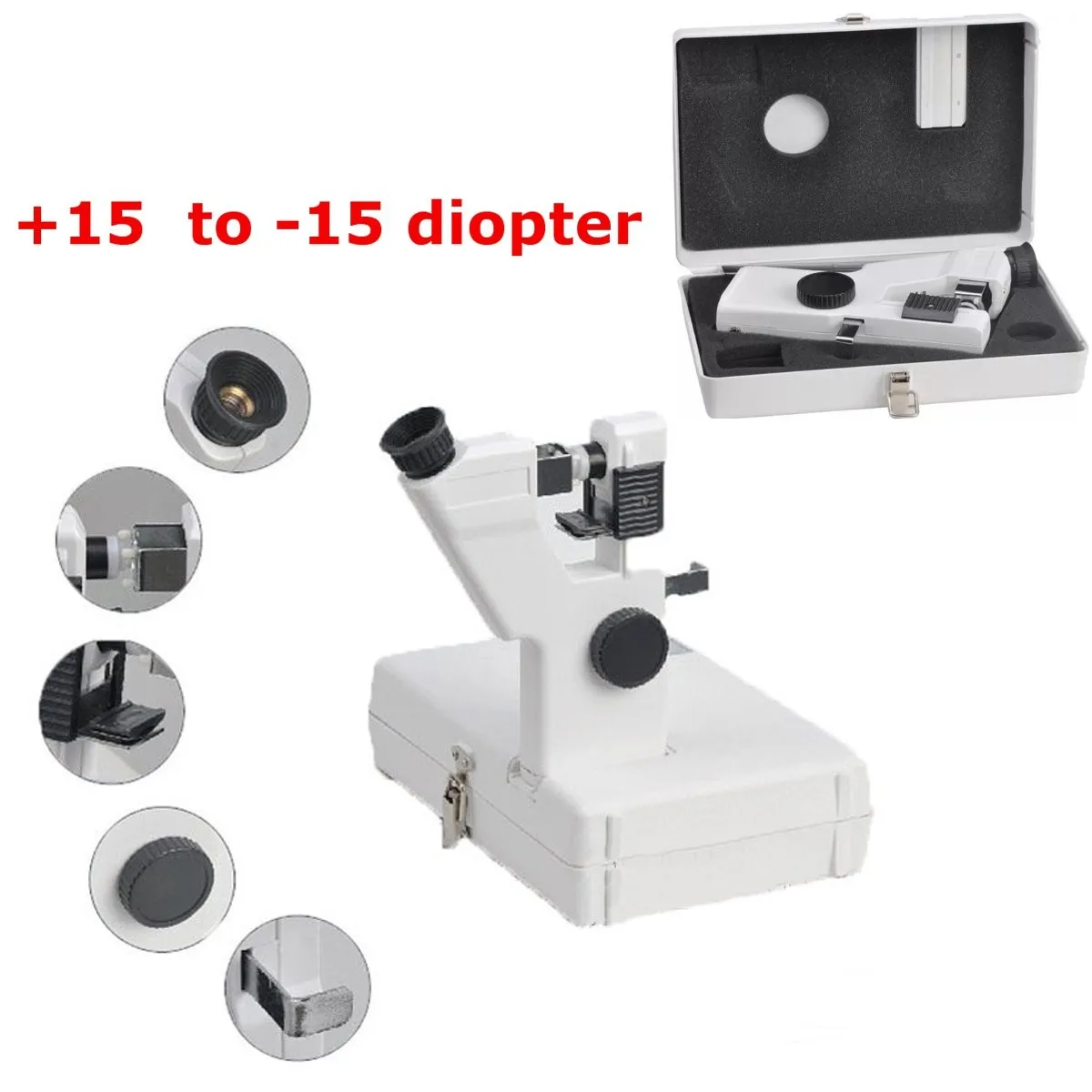 

Portable Lensometer Optical Lensmeter +15 to -15 Diopter 2AA Batteries Powered