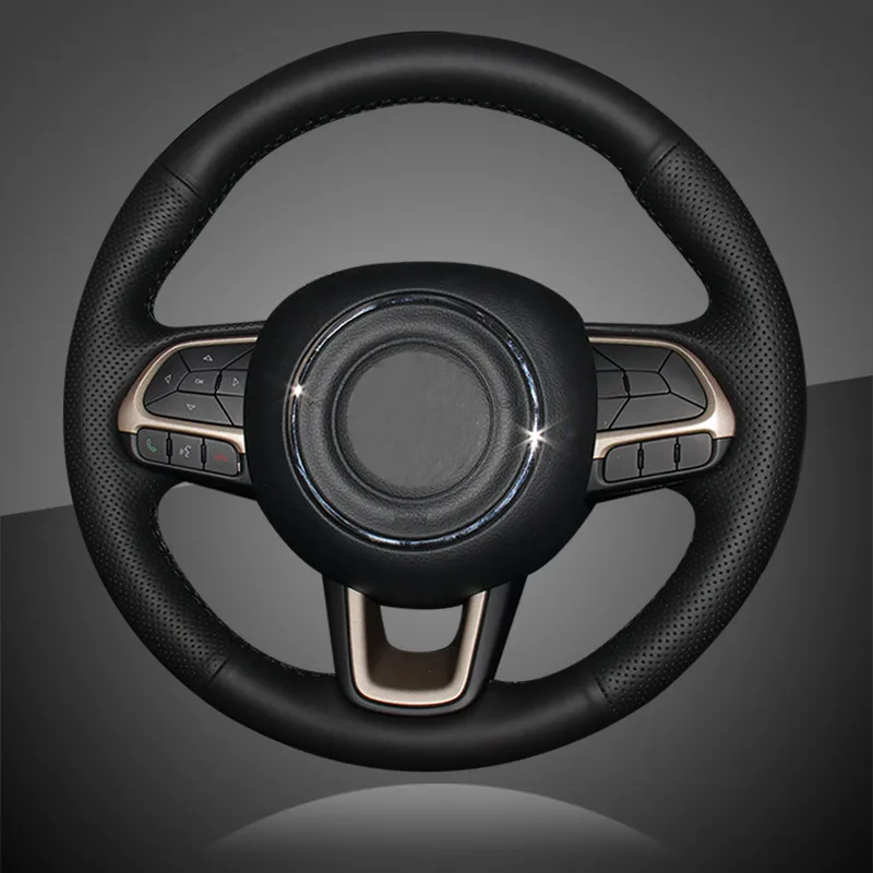 

Auto Braid On The Steering Wheel Cover for Jeep Compass 2017 Renegade 2016 2017 Hand Stitched Leather Car Steering Wheel Cover