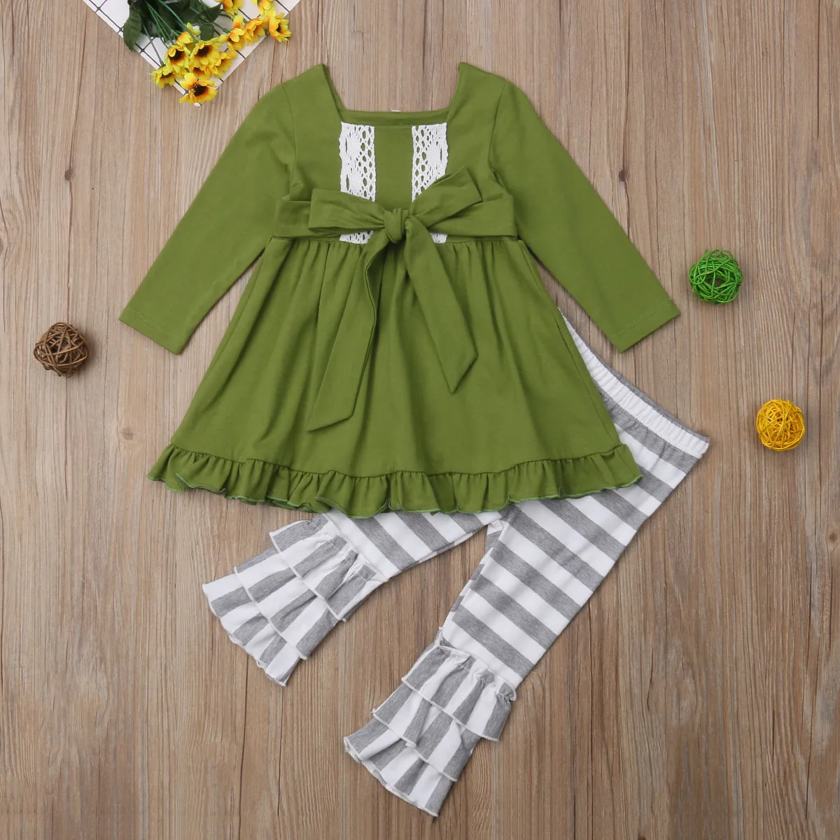 

Christmas Toddler Baby Girl Clothes Striped Top Dress Pants Leggings Outfits Clothes Set