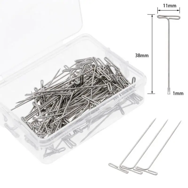 

100pcs Wig T Pins for Holding Wigs Silver 32mm Long T-pins Styling Tools For Wig Display With Box Macrame Metal Modelling