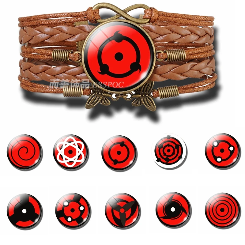 Модные аниме Наруто Учиха Шаринган нарисовать круглые глаза старинный кожаный браслет стеклянные ювелирные изделия браслет Косплей Аксессуары подарок