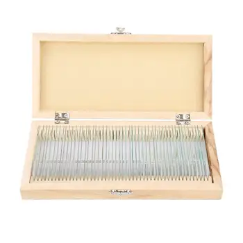 

50pcs Biology Glass Prepared Microscope Slides Lab Specimens With Wood Box