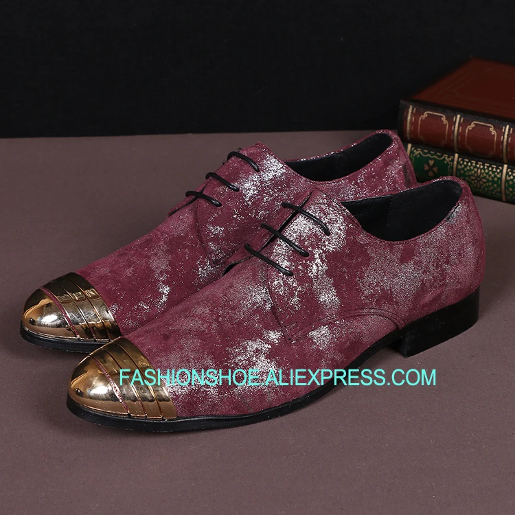 

Gold Metal Toe Men's Oxfords Groom Wedding Shoes Korean Style Flats Full Grain leather Business Grogue Shoes Plus Size 38-46