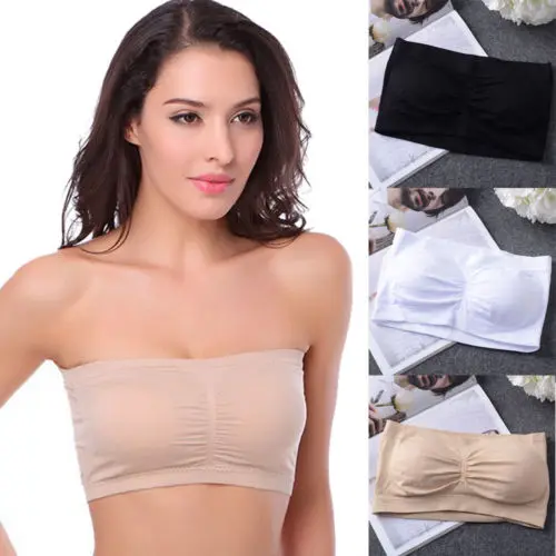 Womens Strapless Bra Bandeau Tube Top Removable Pads Seamless Crop Colors women lingerie bra women tube tops