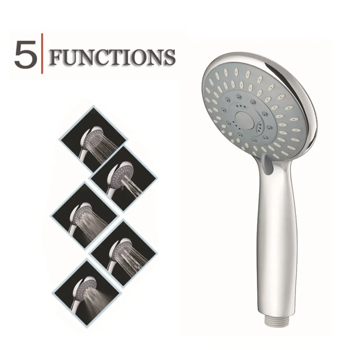 

5 Functions Rainfall Round Shower Head Handheld High Pressure Bath Shower Bathroom Accessories Water Saving With 1.5m Hose Set