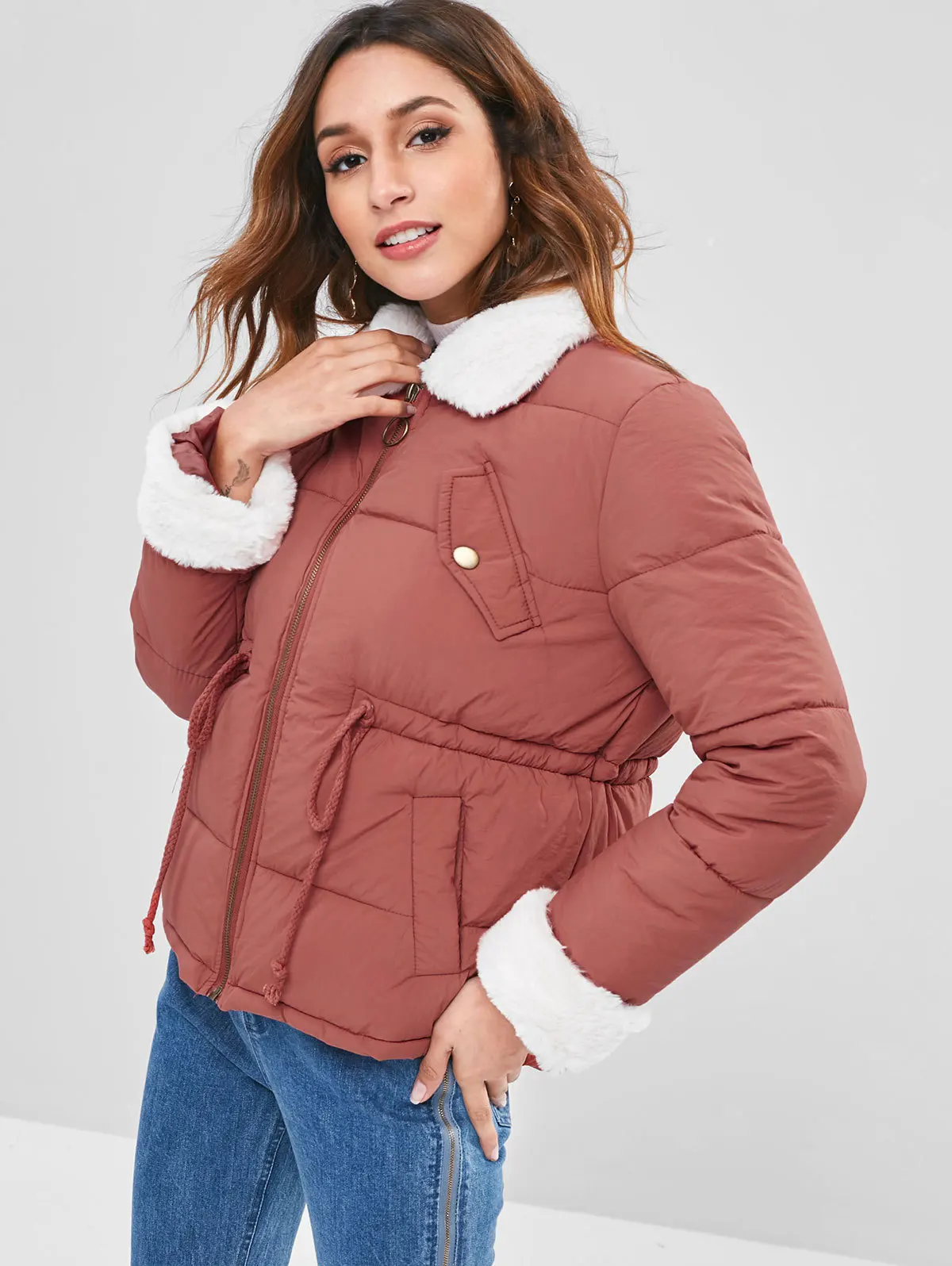 Femmes Rembourré Hiver Red Veste De Parkas Pale Style Zipper Chaud Automne Violet Nouveau Court Fourrure Manteaux Vestes Faux Causal Femme Manteau qptwndCx