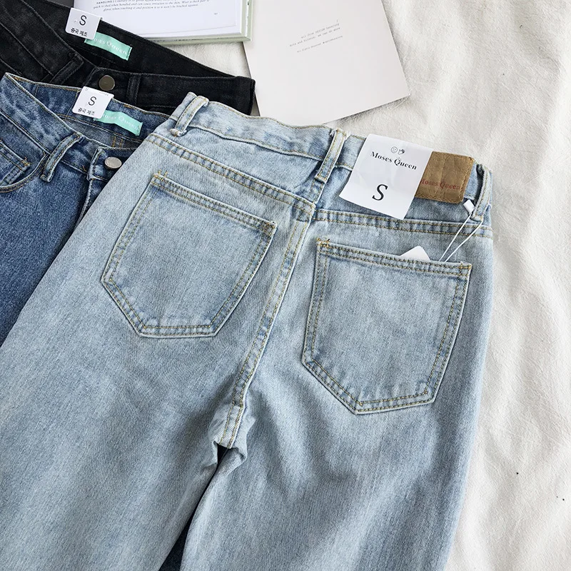 Mooirue Весна Лето Джинсы Femme Harajuku гладкие Высокая талия прямые тонкие джинсовые штаны Женские базовые синие брюки