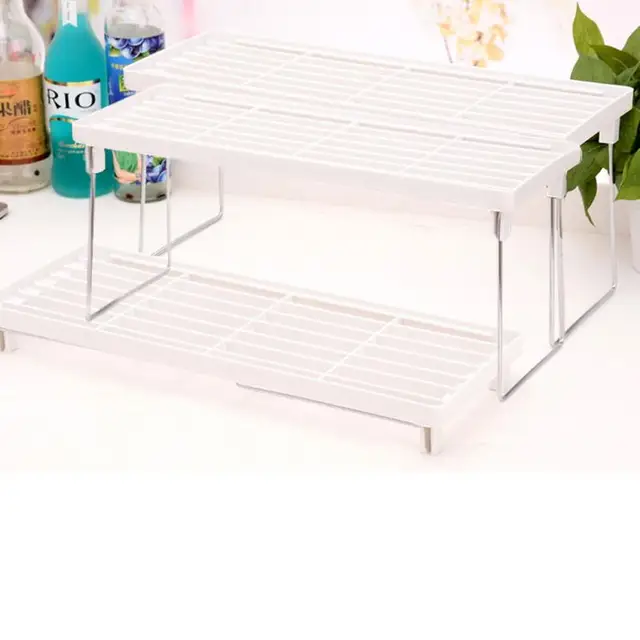 Cheap 1PC  kitchen shelf folding Storage Racks Kitchen Cabinet Spice Holder plastic Rack 24X38cm Debris Rack Storage Organizer 