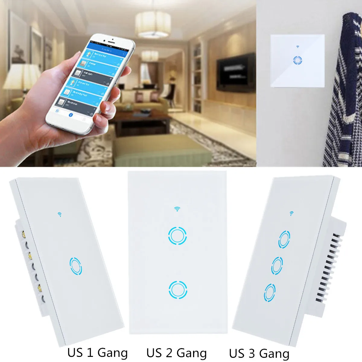 

Touch-Panel Switch For Amazon Alexa 2500W EU/US/UK Plug 1 2 3 gang WIFI Smart Wall Light Remote Via Smart Phone 50/60Hz App