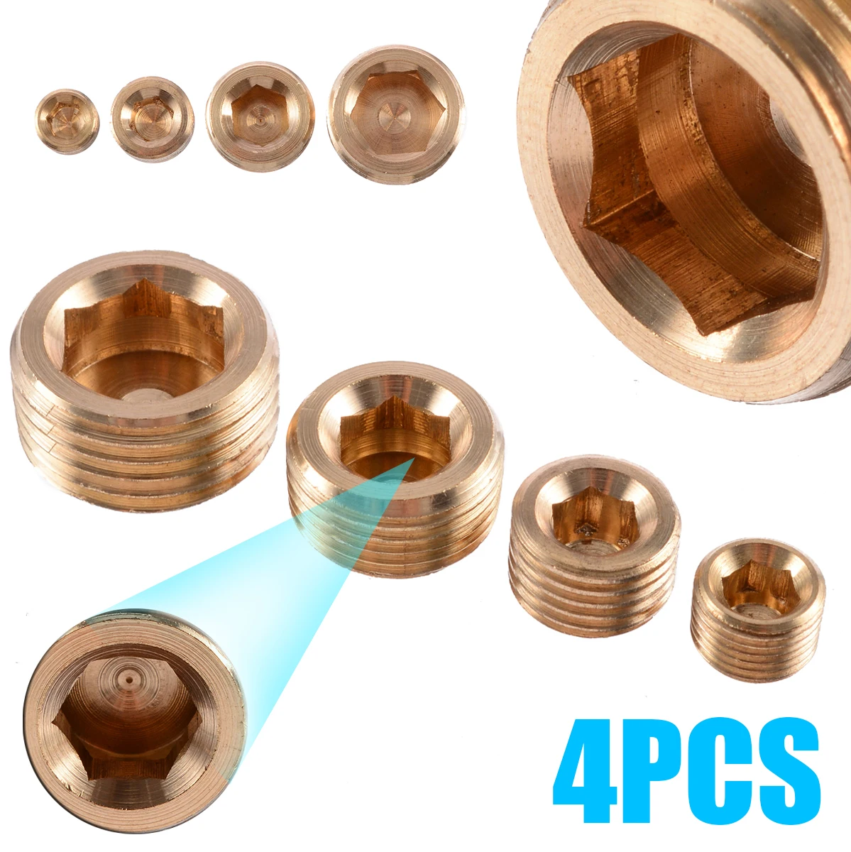 

4pcs High Strength Thread Socket Pipe Plug 1/8" 1/4" 3/8" 1/2" NPT Brass Internal Hex Thread Socket Pipe Plug Fastener