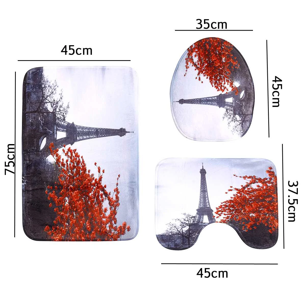 Эйфелева башня, Париж, пейзаж, принт, ванная комната, занавеска для душа, набор, водонепроницаемый, противоскользящий, пьедестал, ковер, крышка для унитаза, набор ковриков для ванной