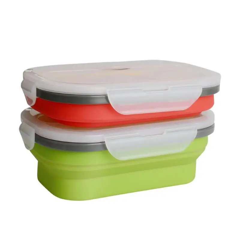 

2019 950mL Folding Silicone Lunch Box Leak-proof Large Capacity Bento Box for Microwave Oven Heated Food Containers
