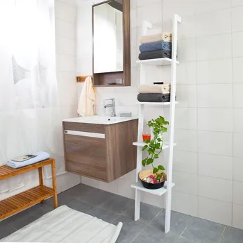 

White Modern stand ladder Wall shelf made ​​of wood with four floors FRG15-W