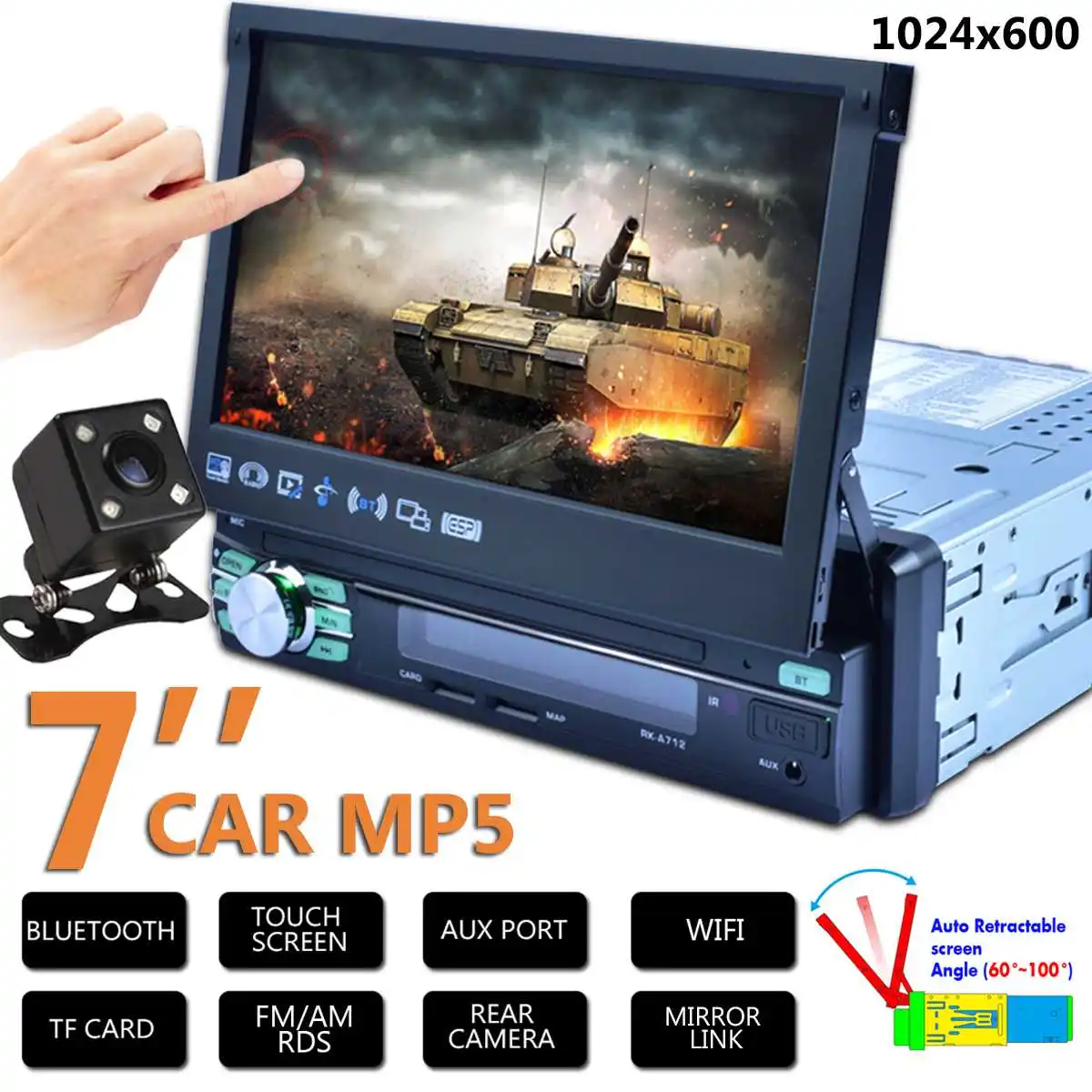

7 inch 1DIN Full HD 1080P WIFI Car Multimedia DVD Pleayer USB/AUX Android 6.0 GPS Navigation Radio Stereo + Rearview Camera