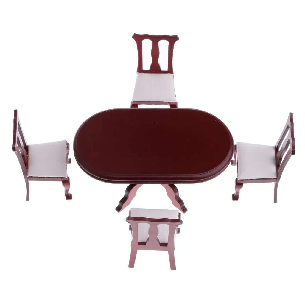 

5 Pcs 1:12 Scale Dollhouse Furniture Wooden Dining Room Kitchen Table Chairs Miniature Doll House Accessories Decoration Toys