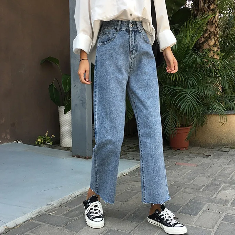 

New Boyfriend Jeans Female Straight Cowboy Pants Spring Summer Women Ankle-Length Denim Pants Casual High Waist Jeans Femme