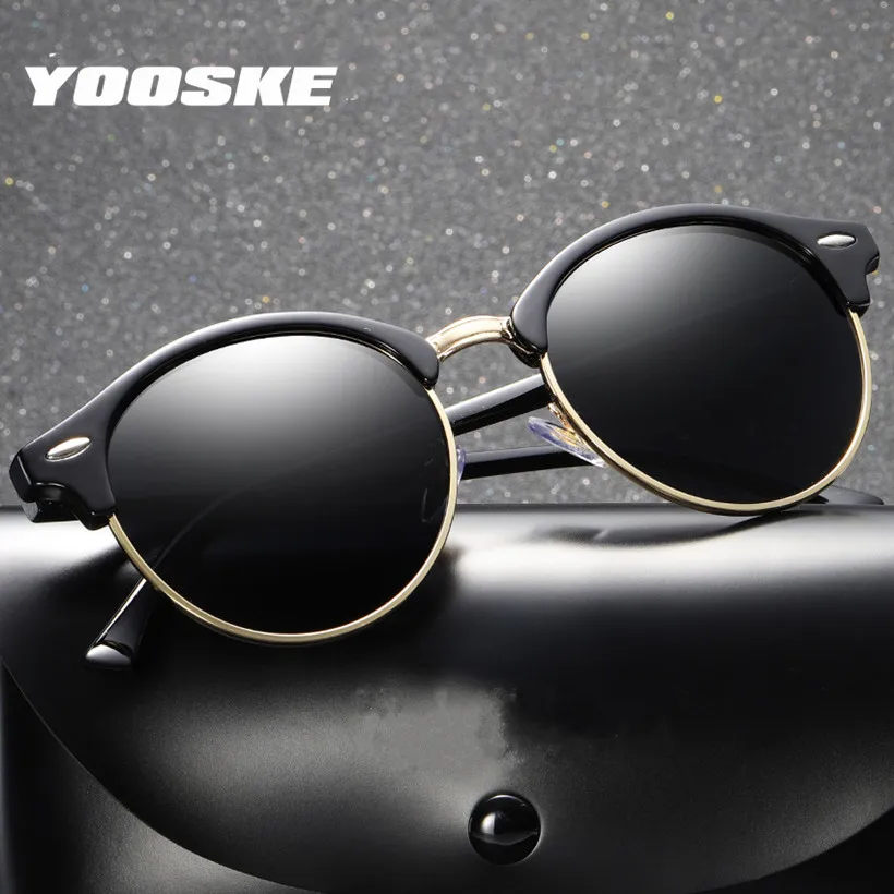 YOOSKE классические круглые солнцезащитные очки, поляризационные мужские солнцезащитные очки для вождения, женские ретро очки с полурамкой, очки для ночного видения