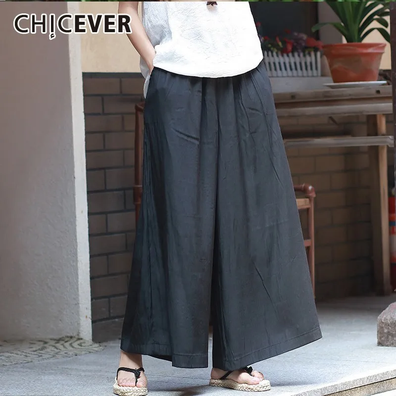 

CHICEVER Spring Vintage Casual Women Pant High Elastic Waist Loose Plus Size Female Wide Leg Pants 2019 Fashion New Tide