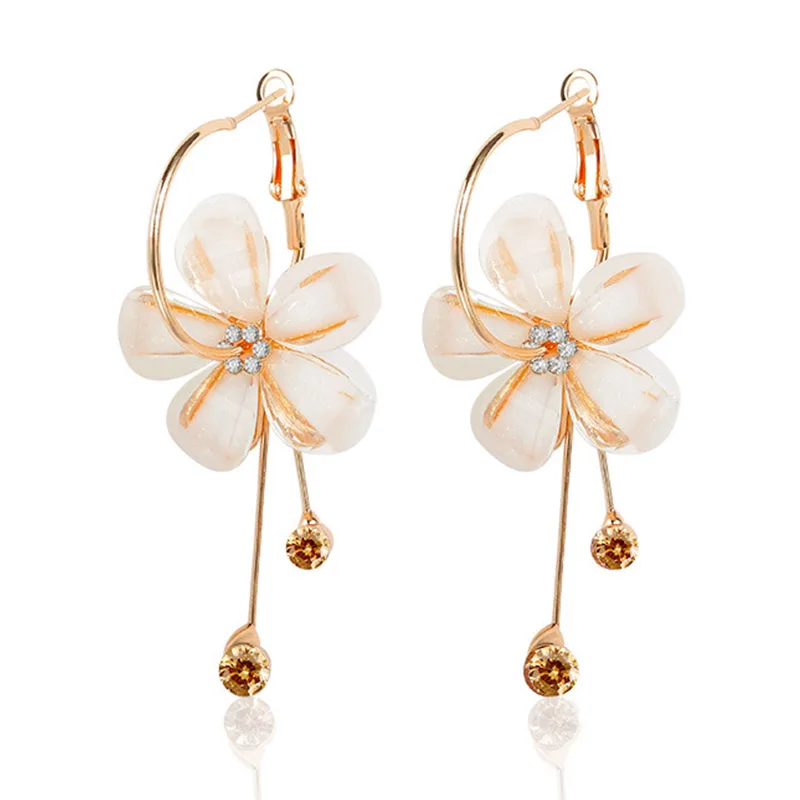 

LNRRABC new 1pair Korean New Tassel Earrings Crystal Pendant Sweet 5 Petal Flower Acrylic Zircon Earrings For Women Girls